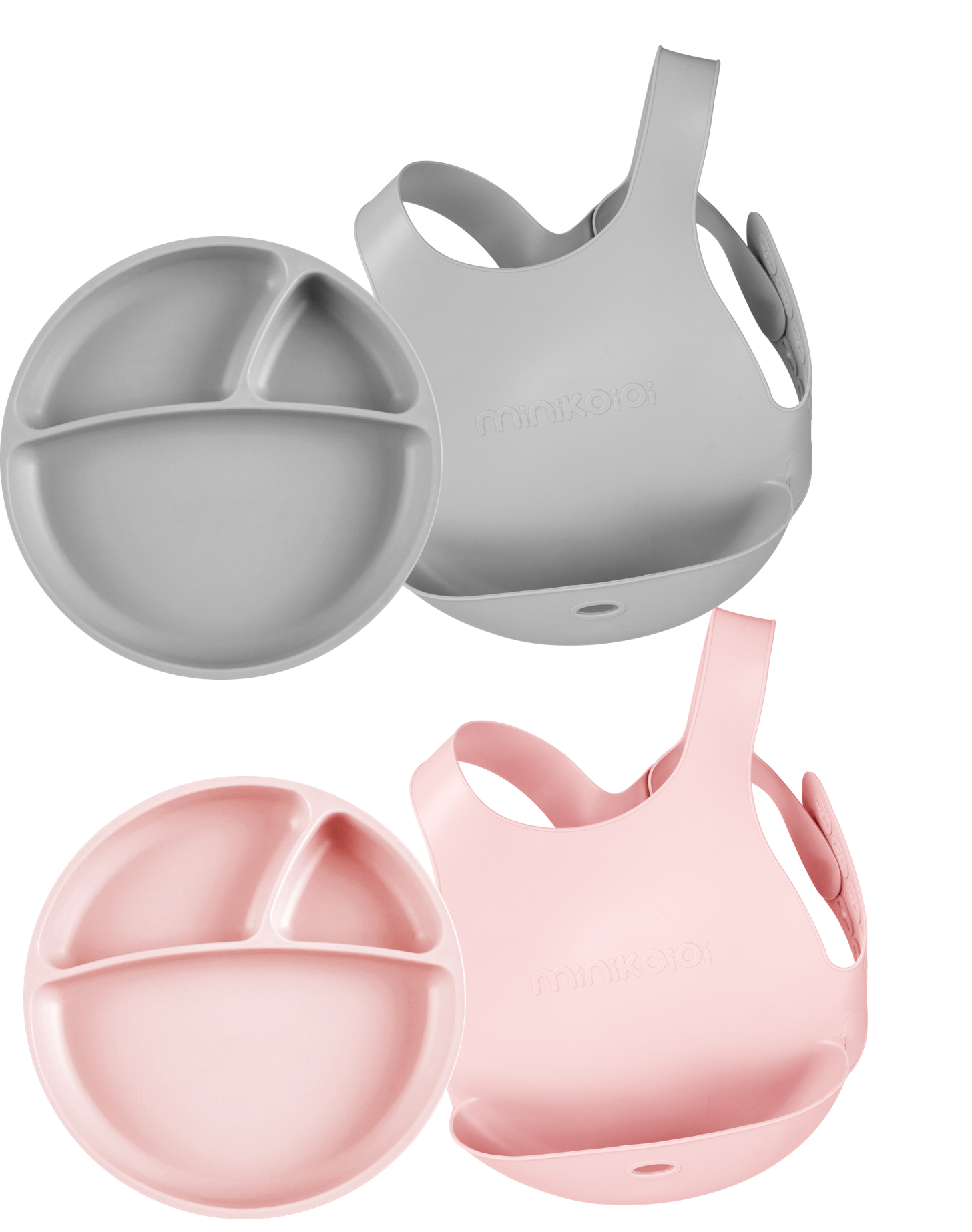 MinikOiOi Silicone Baby Feeding (4 pcs) Flexi Bib, Portions with Suction